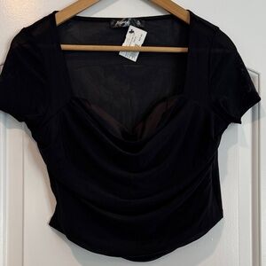 NWT Hesperus Black Crop Mesh Detail Top Size XL
